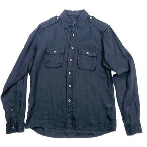 Gap Military Style Button Down Linen Shirt. Unisex. Blue. Size S
